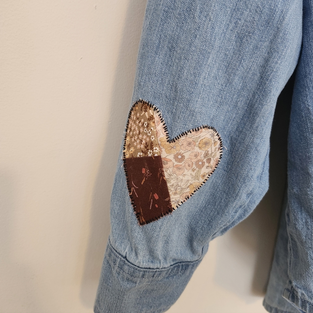 Re Worked Denim Shirt With Patchwork Hearts - Picture 9 of 9